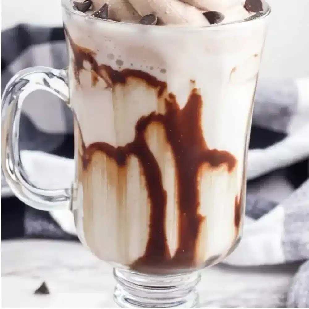 Delicious S'mores Hot Cocoa topped with whipped cream and marshmallows.