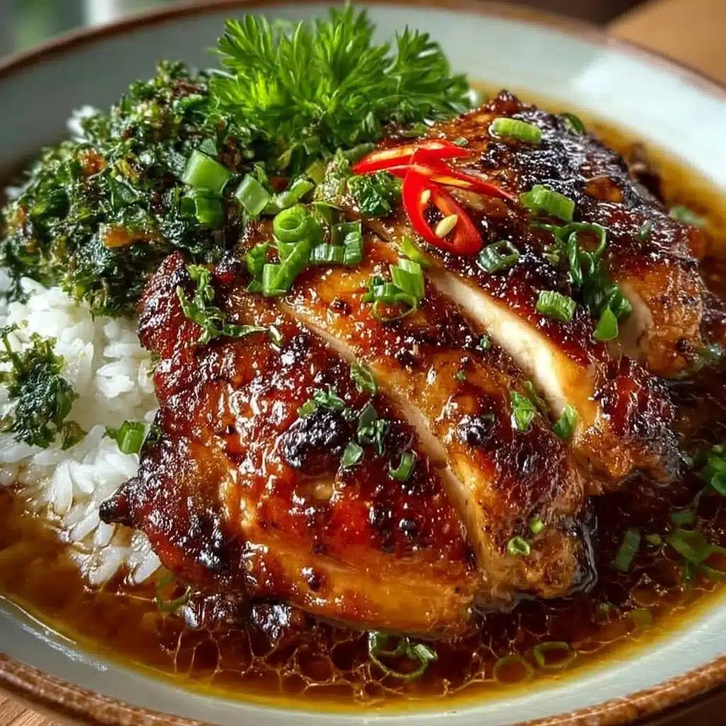 Plate of Soy Glazed Chicken garnished with sesame seeds and green onions