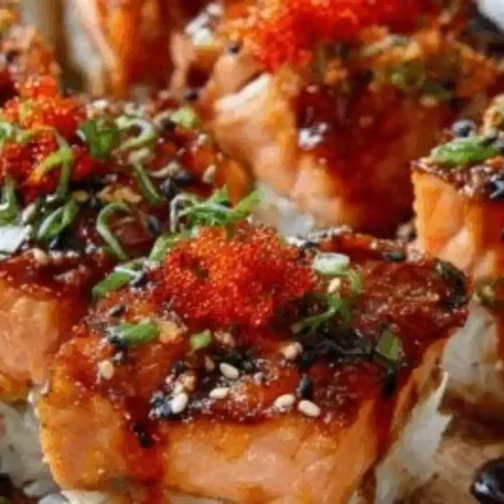 Delicious Spicy Salmon Sushi Bake ready to serve