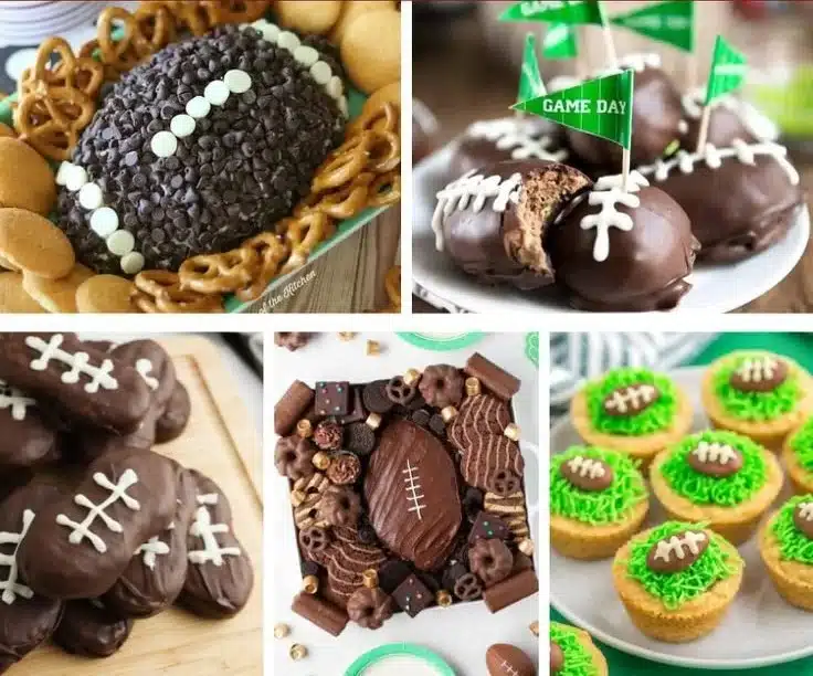 A display of delicious Super Bowl dessert ideas including cakes and cookies.
