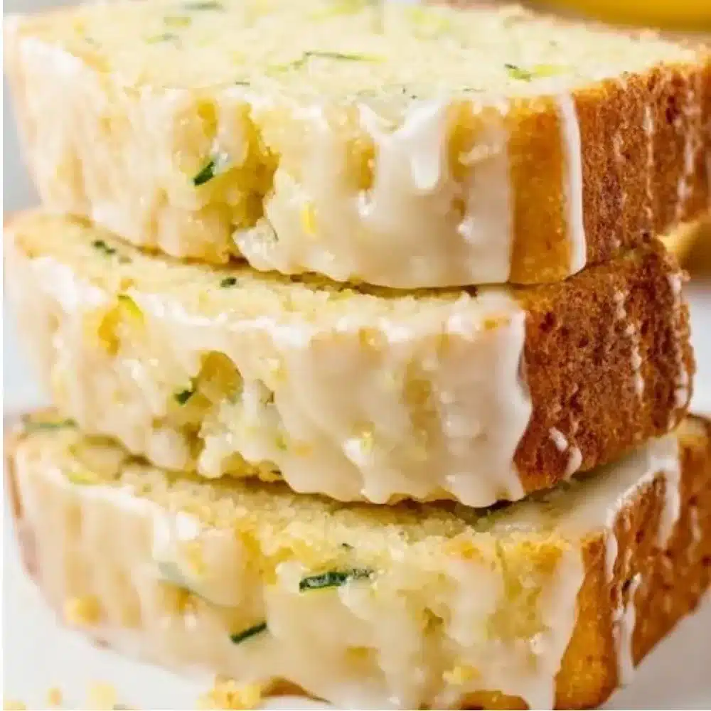 Deliciously baked zucchini bread slice on a wooden table