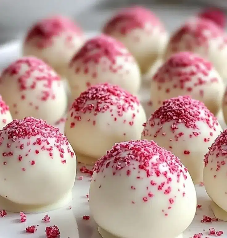 Decadent white chocolate raspberry truffles with fresh raspberry garnish