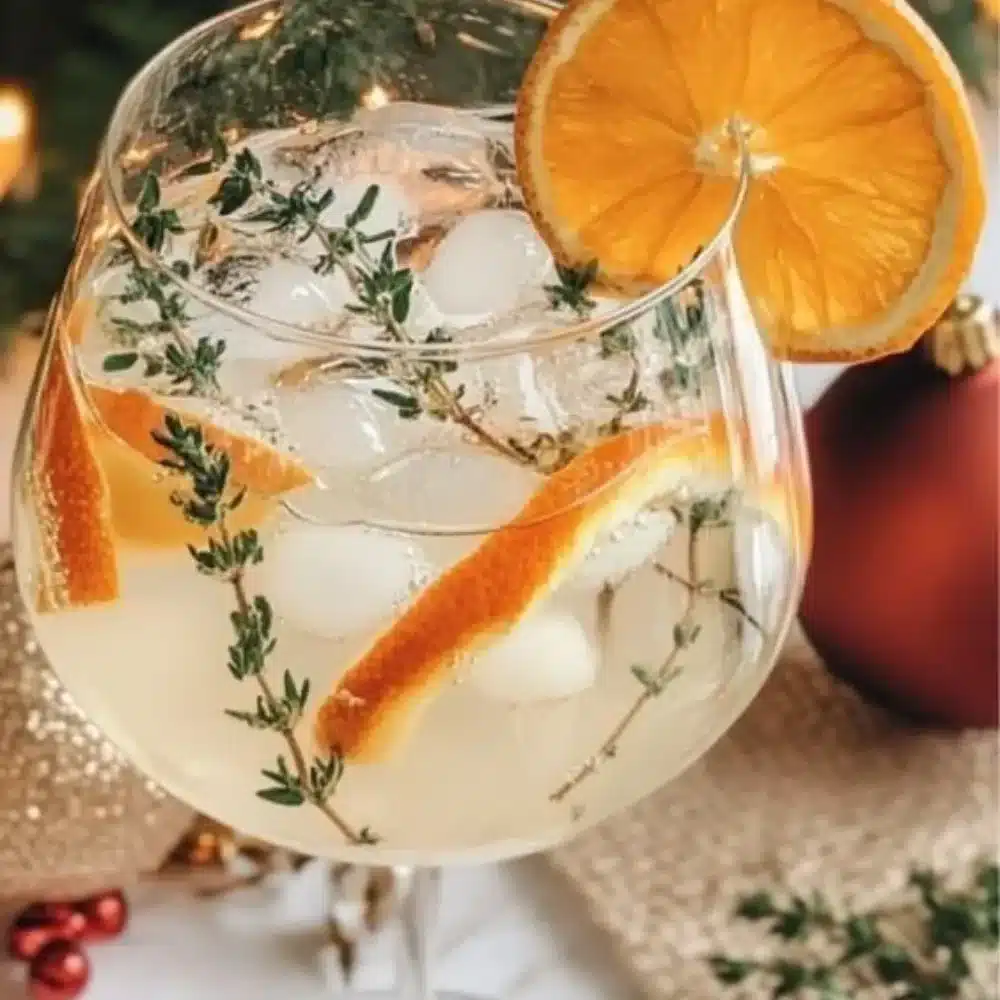 Winter Wonderland Gin and Tonic cocktail with seasonal garnishes