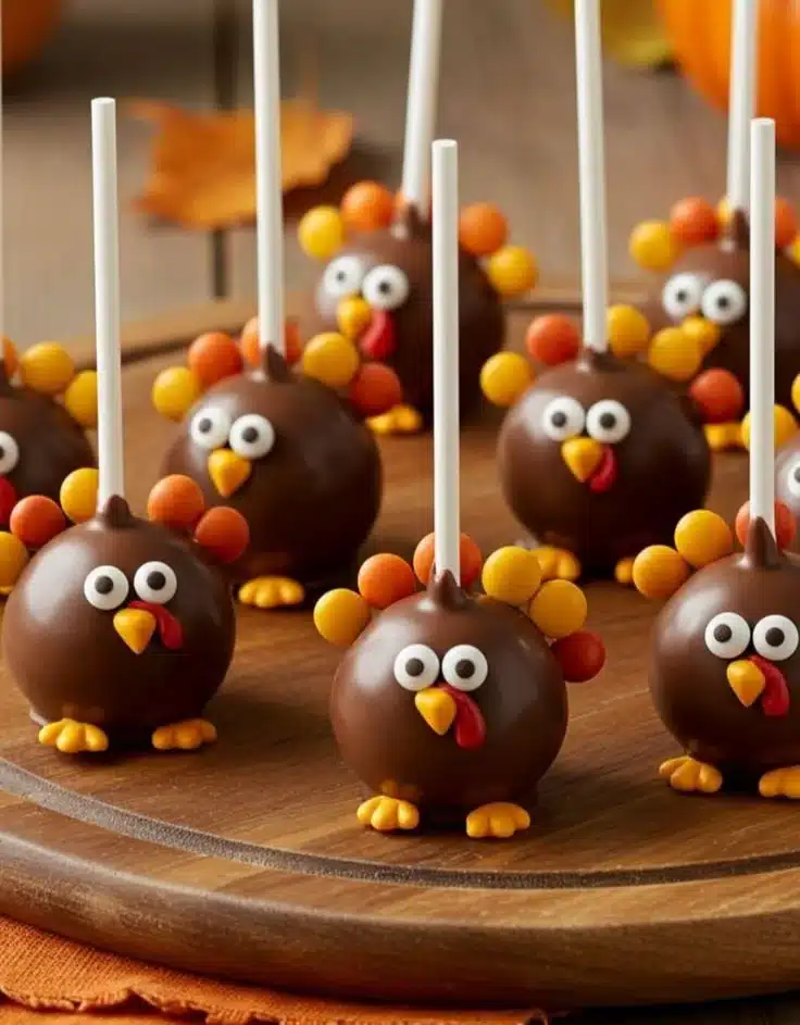 Delicious Thanksgiving cake pops decorated for the holiday season