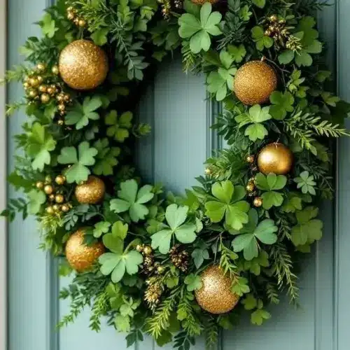 Festive Patrick's Day decorations including shamrocks and leprechauns for celebration