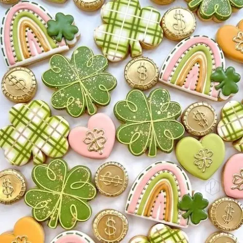 St. Patrick's Day cookies decorated with royal icing by Andi Kirkegaard.