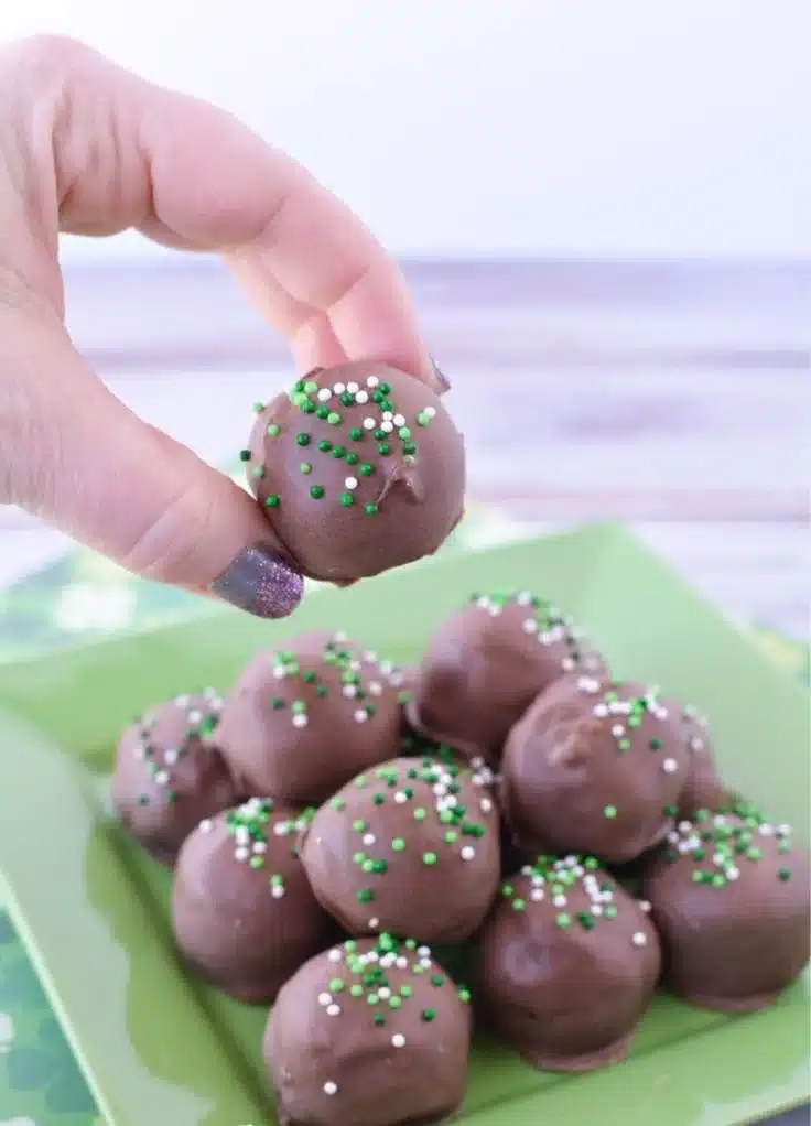 Delicious homemade Irish Cream Truffles decorated for St. Patrick's Day