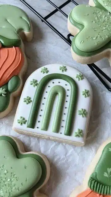 Decorated St. Patrick's Day cookies with royal icing, perfect for celebrations.