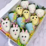 Delicious chocolate covered Easter berries on a festive platter