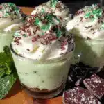 Creamy St. Patrick's Irish Mint Cheesecake Shooters in decorative glasses