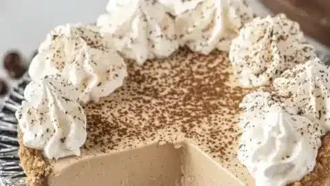 No-Bake Irish Coffee Pie served with coffee and whipped cream