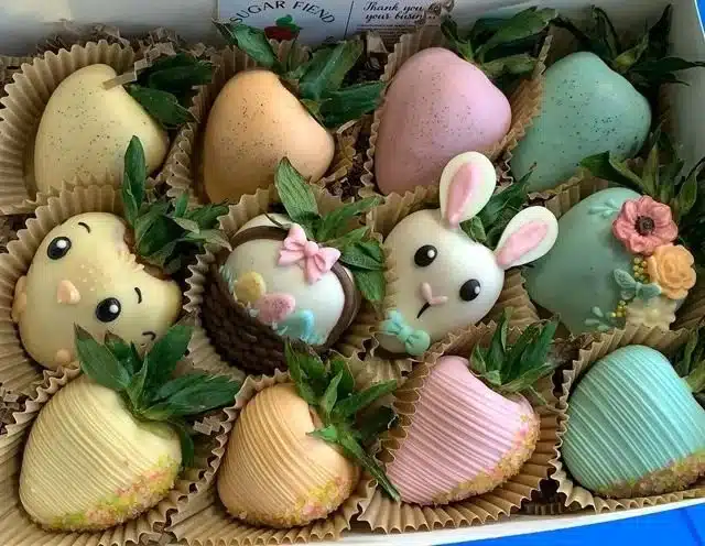 Easter chocolate covered strawberries decorated for a festive celebration.