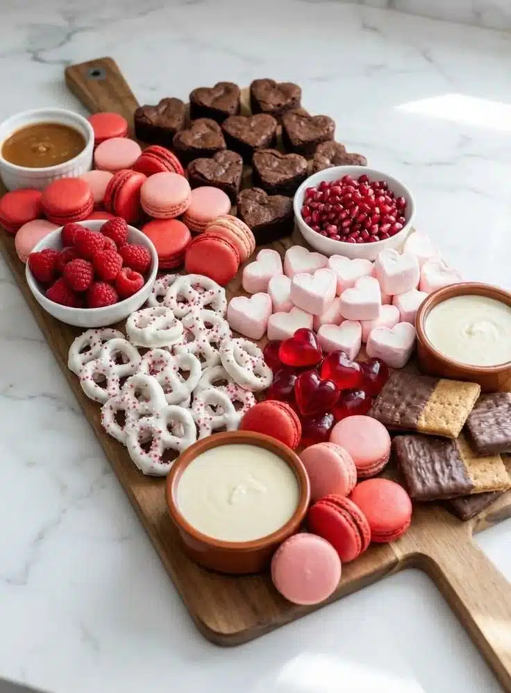 DIY Galentine's Dessert Charcuterie Board filled with sweets and treats