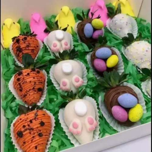 Easter chocolate covered strawberries beautifully arranged on a plate