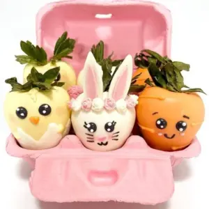 Easter-themed chocolate covered strawberries decorated for spring celebrations