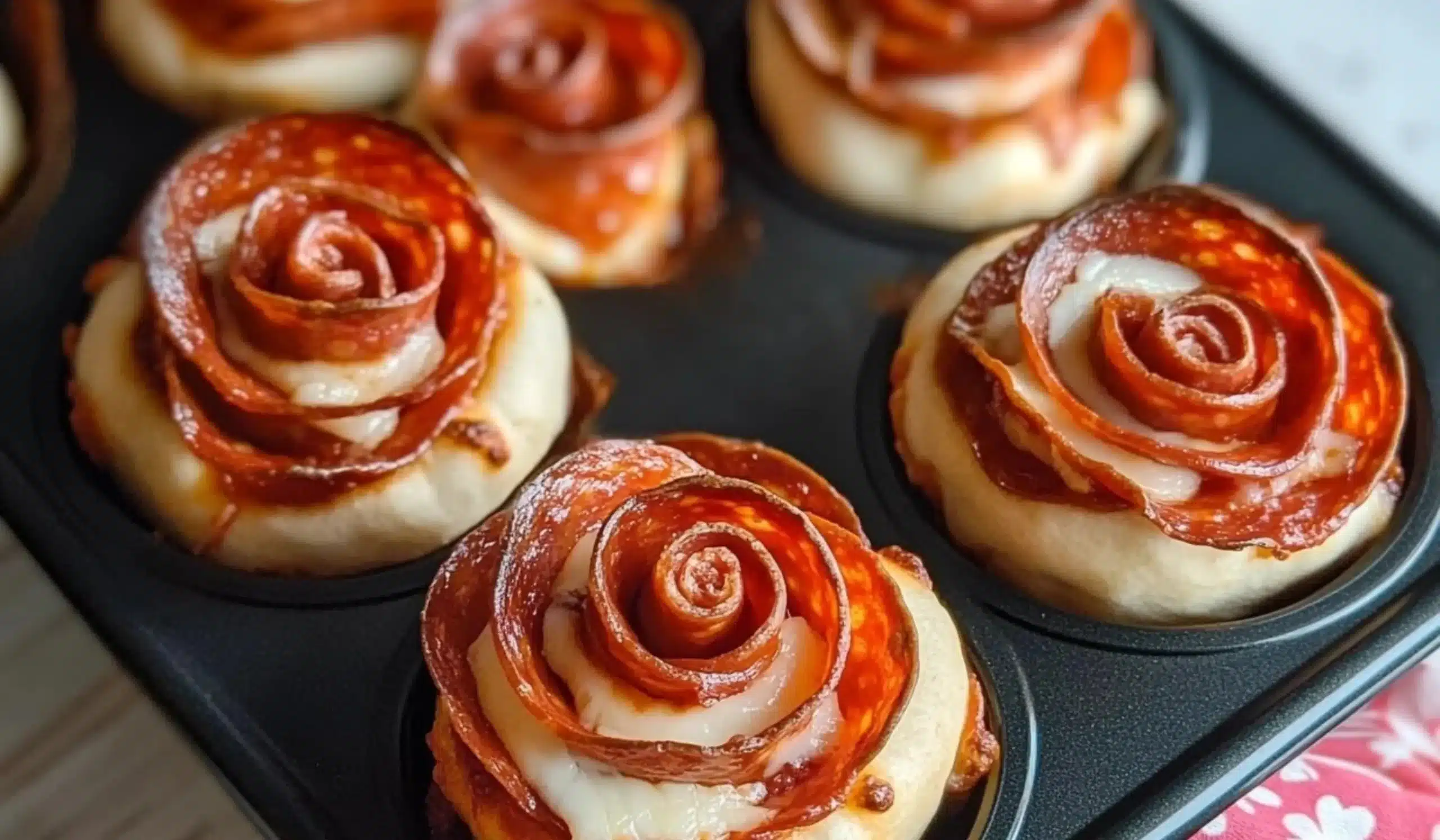 Beautifully arranged pizza roses for a romantic Valentine's Day meal.