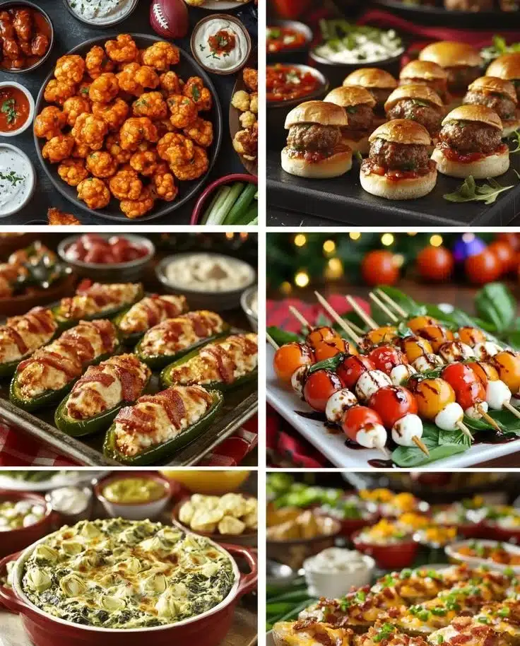 Delicious game day party food spread with snacks and drinks for a festive gathering