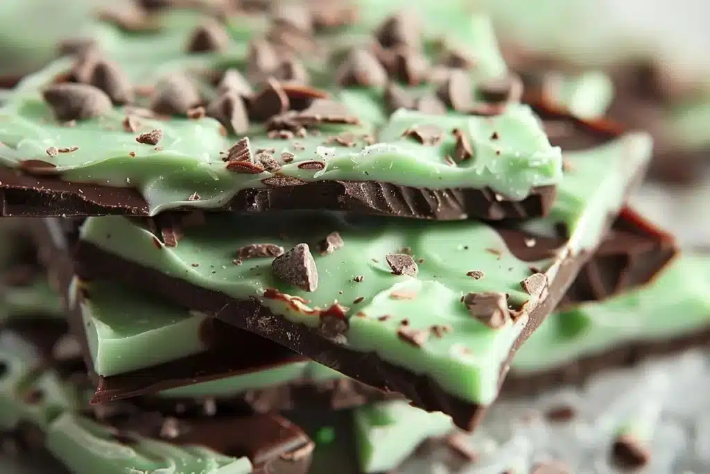 Delicious St. Patrick's Day mint chocolate bark with green sprinkles