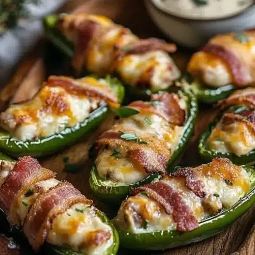 Plate of delicious jalapeño poppers filled with cheese and spices