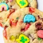 Delicious Lucky Charms cookies with colorful marshmallows on a plate.