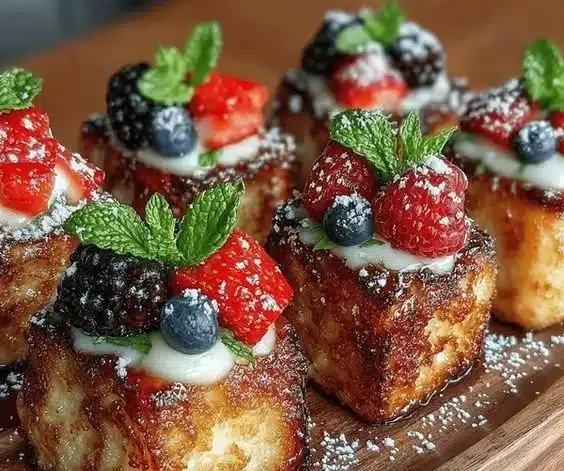 Mini French Toast Bites topped with mixed berries