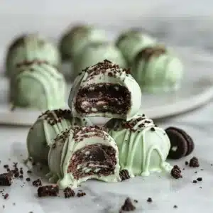 Delicious Mint Oreo Truffles garnished with chocolate and mint sprinkles