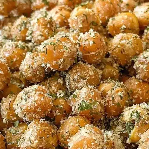 Crispy roasted ranch flavored chickpeas in a bowl