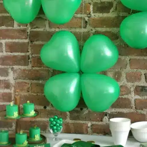 Colorful shamrock balloons for St. Patrick's Day celebration decorations.