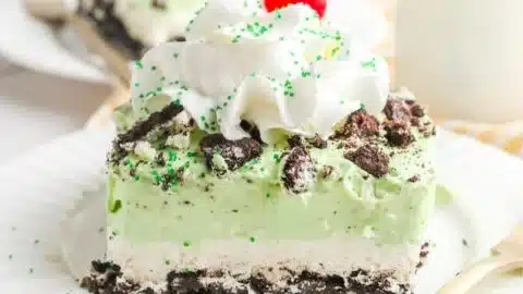 Delicious Shamrock Lasagna with layers of cheese and green ingredients