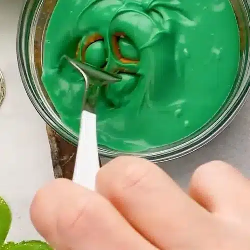 Freshly made Shamrock Pretzels decorated for St. Patrick's Day.