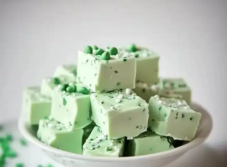 Delicious Shamrock Shake Fudge ready to enjoy for St. Patrick's Day