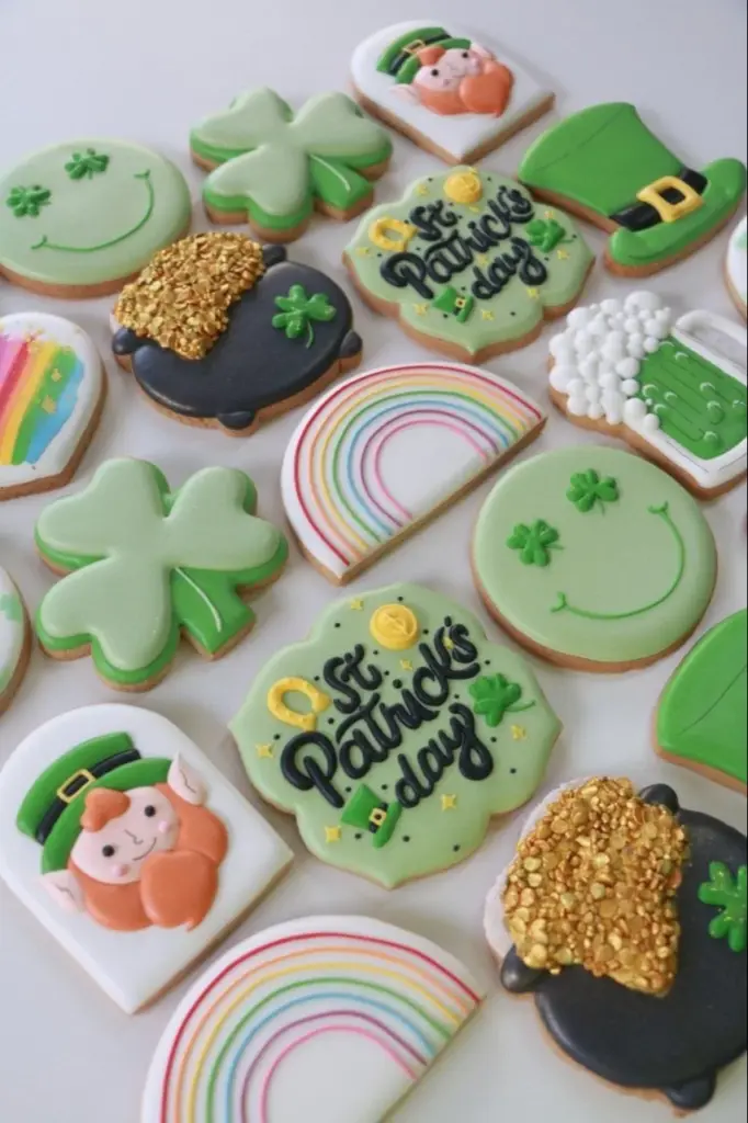Beautifully decorated St. Patrick's Day cookies for festive celebrations
