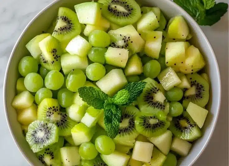 Delicious St. Patrick's Day green fruit salad with fresh fruits