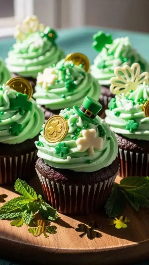 A table full of festive St. Patrick’s Day recipes including green dishes and desserts.