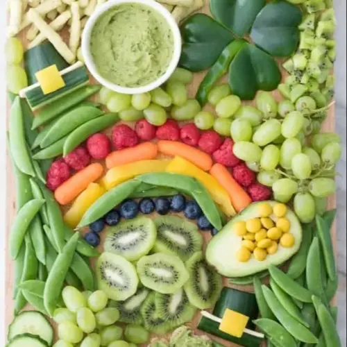 St. Patrick's Day snack board featuring festive treats and decorations