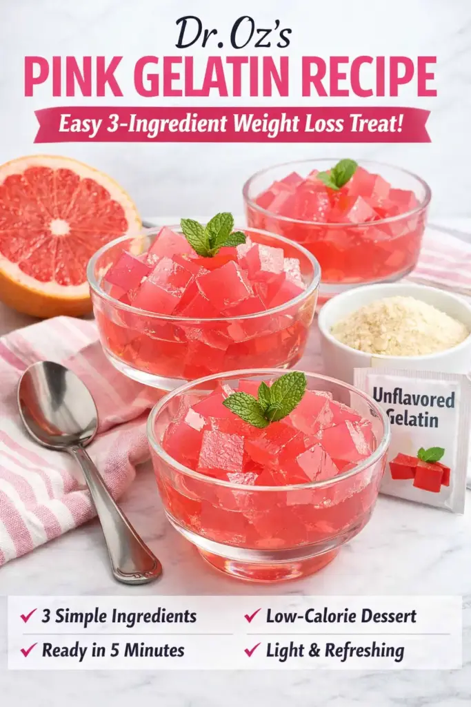 Dr Oz pink gelatin recipe made with grapefruit juice and gelatin – easy 3 ingredient low calorie weight loss dessert