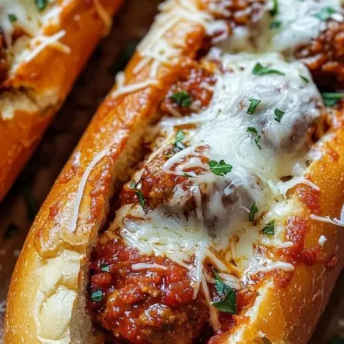 Delicious cheesy meatball subs with melted cheese and flavorful meatballs