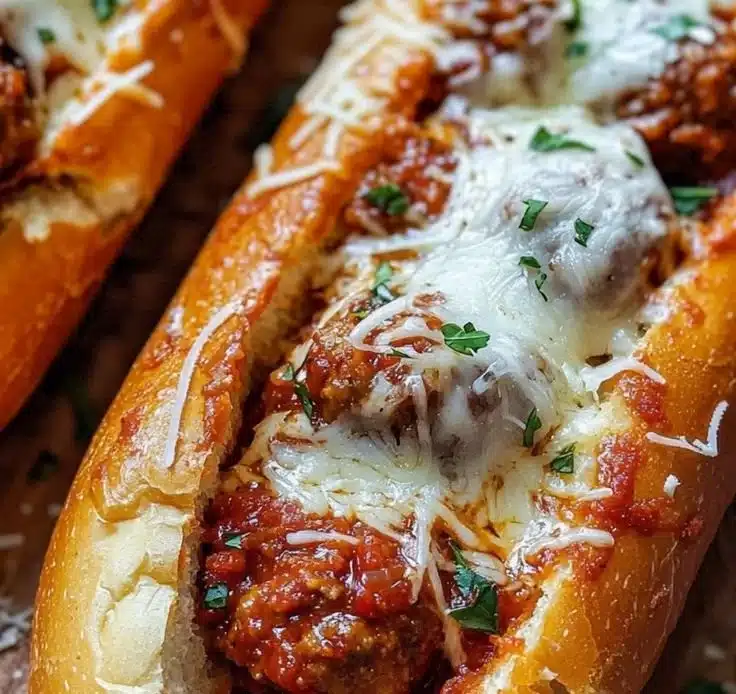 Delicious cheesy meatball subs with melted cheese and flavorful meatballs